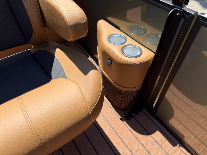 Slide: The Image of Luxurious seating and cup holders in 2026 Bentley Pontoons Elite 253 Admiral boat. - 18