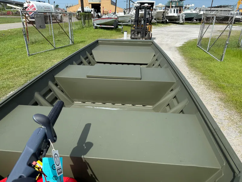 Slide: The Image of 2025 Alweld 1442 MARSH JON DSLW boat in a dealership lot. - 3