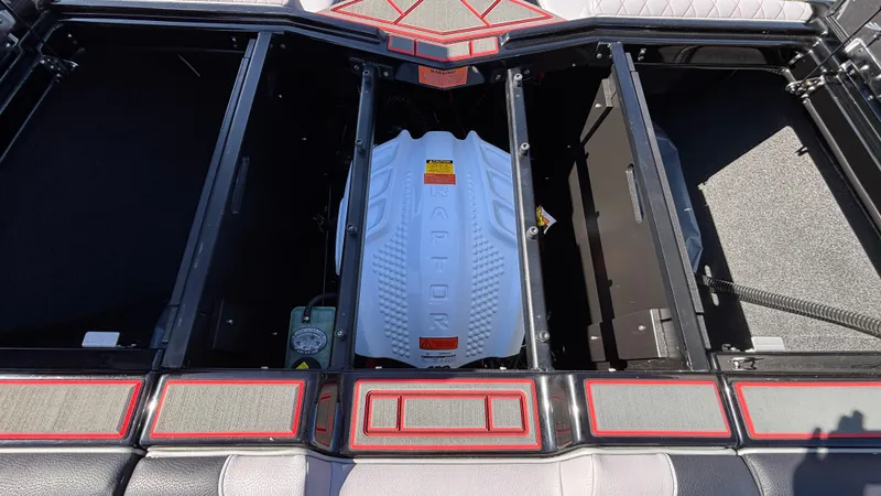 Slide: The Image of 2026 Tigé Z5 boat engine compartment with Raptor engine visible. - 36
