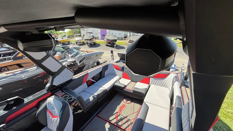 Slide: The Image of Luxurious interior of 2026 Tigé Z5 boat with modern seating and sound system. - 45