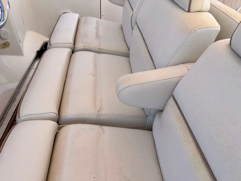 Slide: The Image of Cream leather seating on a 2005 Silverton 38 Sport Bridge yacht. - 18