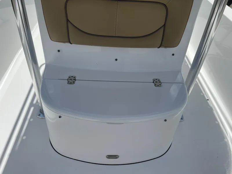 Slide: The Image of 2015 Sportsman Masters 247 Bay Boat seat with storage compartment. - 15