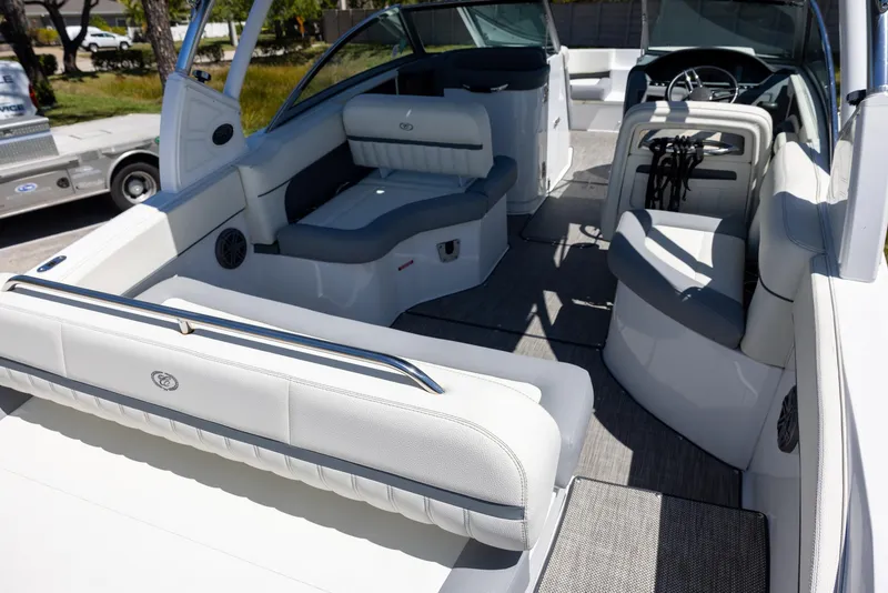 Slide: The Image of 2019 Cobalt 25SC boat interior with spacious seating and modern design. - 6