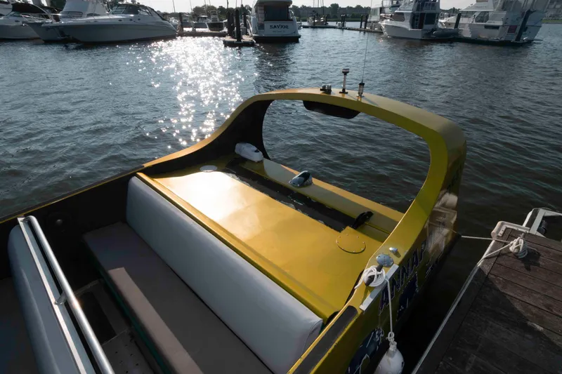 Slide: The Image of Custom 2014 Smokey Mountain Jet Boat docked at marina, reflecting sunlight on water. - 8