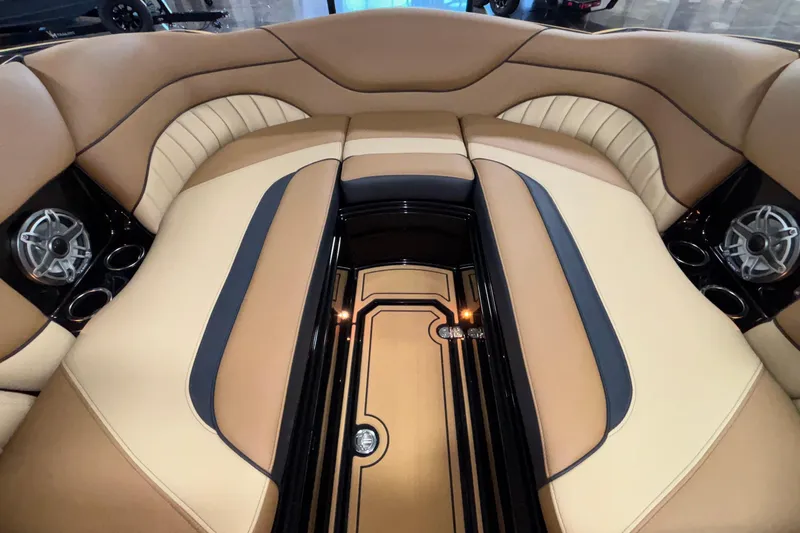 Slide: The Image of Luxurious interior of 2025 MB B52 25 Alpha boat with premium seating and speakers. - 33