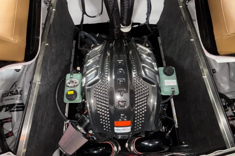Slide: The Image of Engine compartment of 2025 MB B52 25 Alpha boat, featuring a Raptor engine. - 53