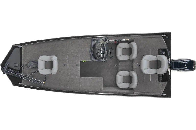 Slide: The Image of 2026 Tracker PRO170 boat interior, top view, featuring four seats and a steering console. - 3