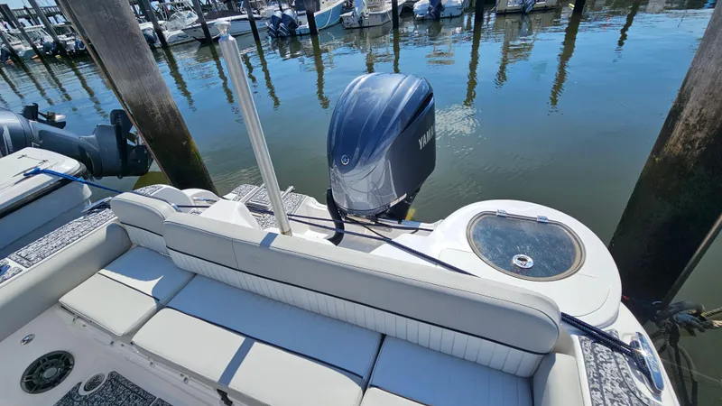 Slide: The Image of 2022 Sea Fox 249 Avenger boat with Yamaha outboard engine at marina dock. - 7