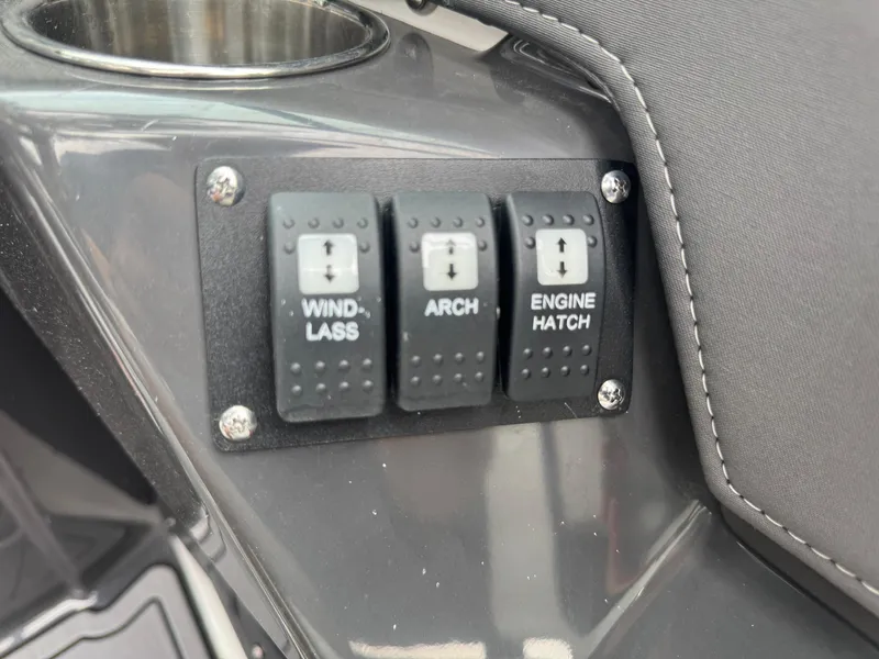 Slide: The Image of Control panel of 2022 Monterey 278SS Super Sport with windlass, arch, engine hatch switches. - 13