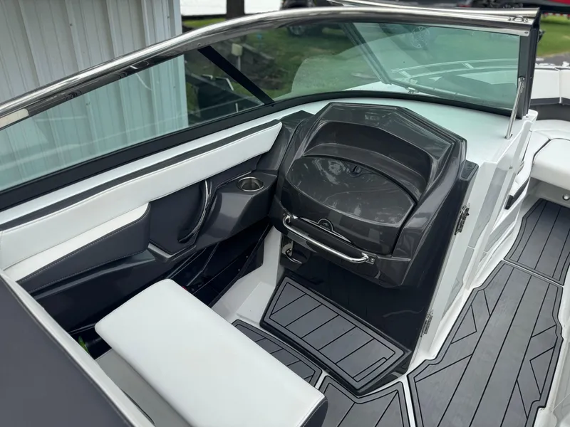 Slide: The Image of 2022 Monterey 278SS Super Sport boat interior with sleek seating and modern design. - 14