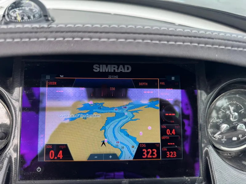 Slide: The Image of Simrad navigation display on 2022 Monterey 278SS Super Sport, showing Grand Lake O' the Cherokees. - 15