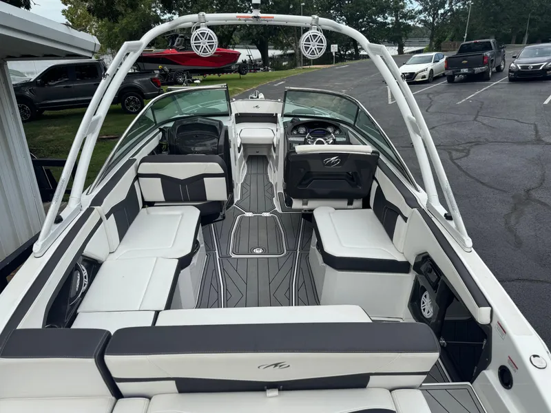 Slide: The Image of 2022 Monterey 278SS Super Sport boat interior with sleek seating and modern design. - 5