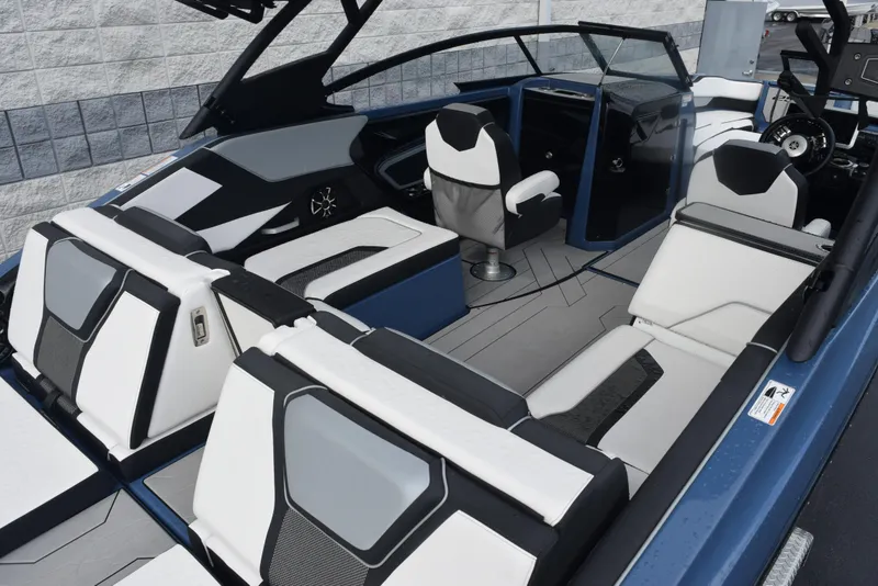 Slide: The Image of 2023 Yamaha Boats 255XD interior with modern seating and sleek design. - 7