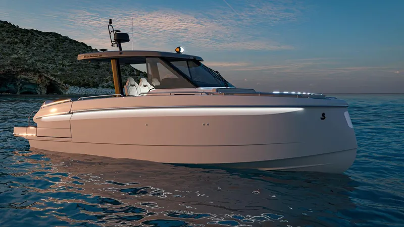 Slide: The Image of 2026 Beneteau Gran Turismo 35 yacht on serene waters at sunset. - 3
