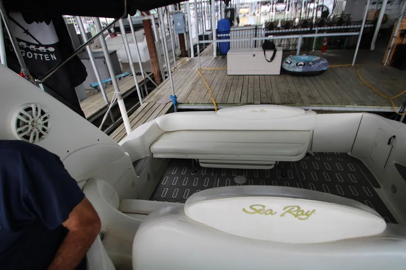Slide: The Image of Interior of a 2001 Sea Ray 340 Sundancer yacht at the dock. - 18