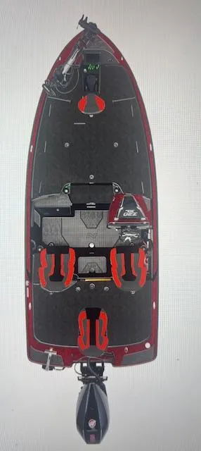 The Image of Overhead view of 2026 Nitro Z21 XL Pro boat with red and black design. - 0