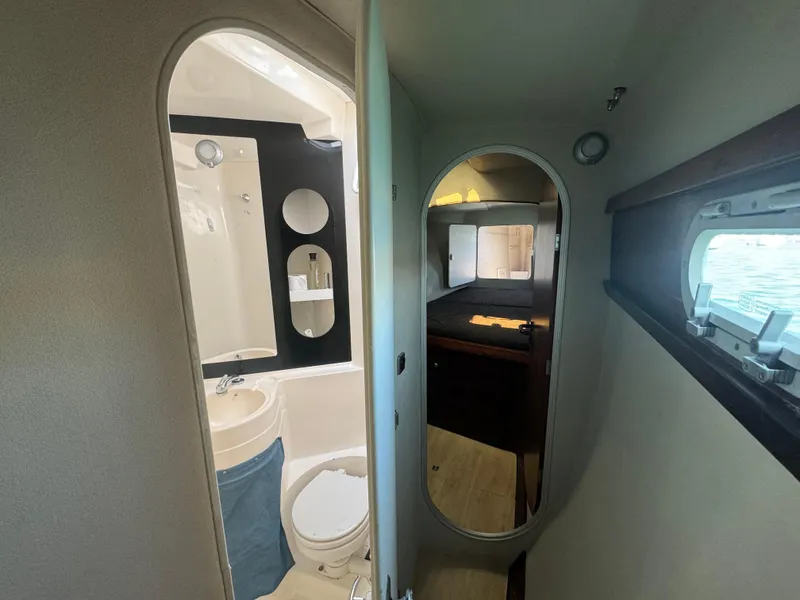 Slide: The Image of Interior of 1995 Fountaine Pajot Venezia 42 yacht, featuring bathroom and cabin. - 20