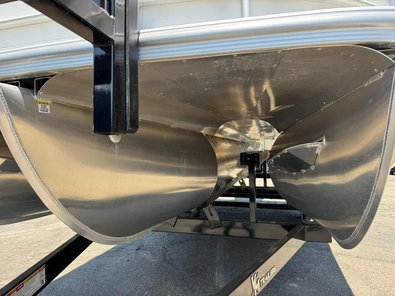Slide: The Image of Underneath view of 2025 South Bay 222 LE pontoon boat on trailer. - 27