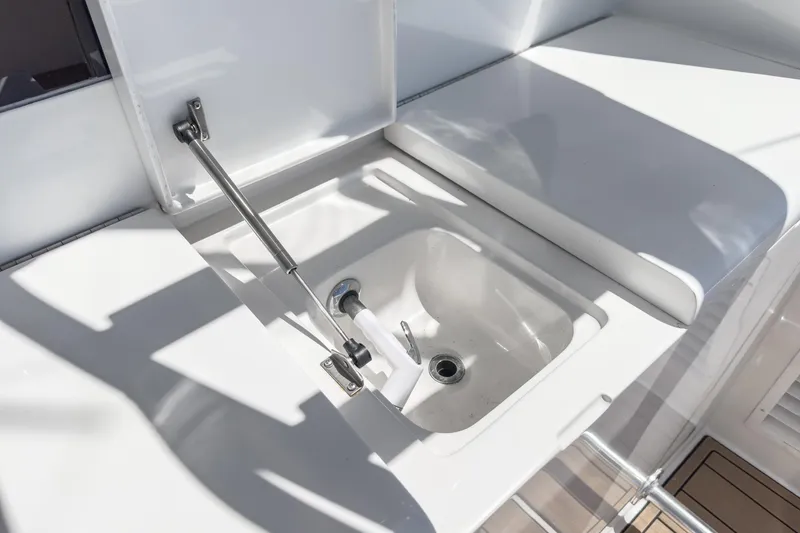 Slide: The Image of White sink on 2009 Egg Harbor 37 SportYacht, featuring sleek design and modern fixtures. - 28