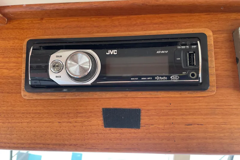 Slide: The Image of JVC KD-R610 stereo system installed on a 1964 Grand Banks 42 Classic boat. - 28