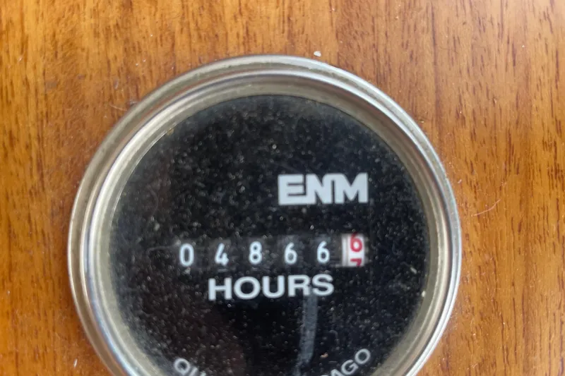 Slide: The Image of Hour meter reading 4866.7 on a 1964 Grand Banks 42 Classic boat. - 38