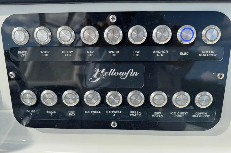 Slide: The Image of Luxurious seating on 2020 Yellowfin 36 Offshore boat with diamond-stitched upholstery. - 49