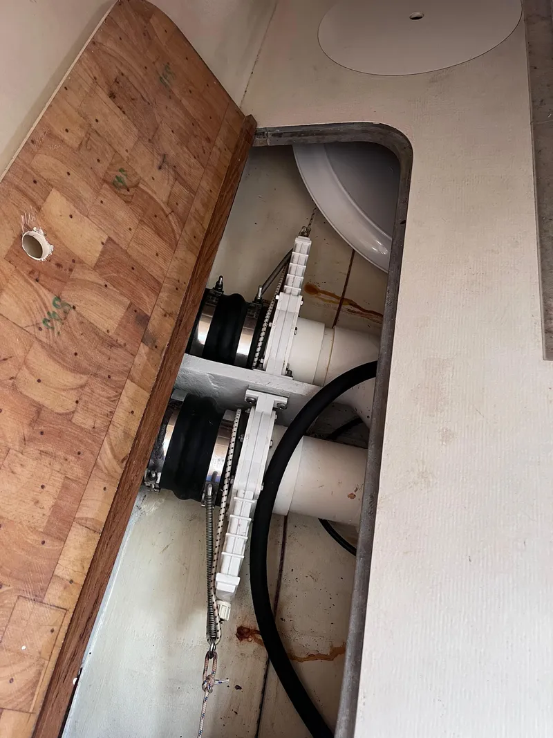 Slide: The Image of Interior view of a 2009 Class 40 Antrim Design boat showing mechanical components. - 42