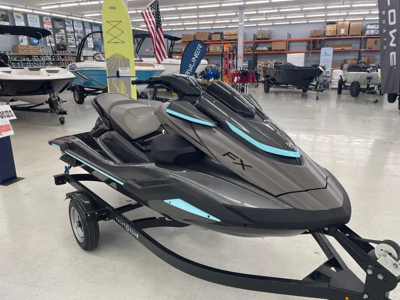 Slide: The Image of 2025 Yamaha WaveRunner FX Cruiser HO in showroom, sleek design on trailer. - 5