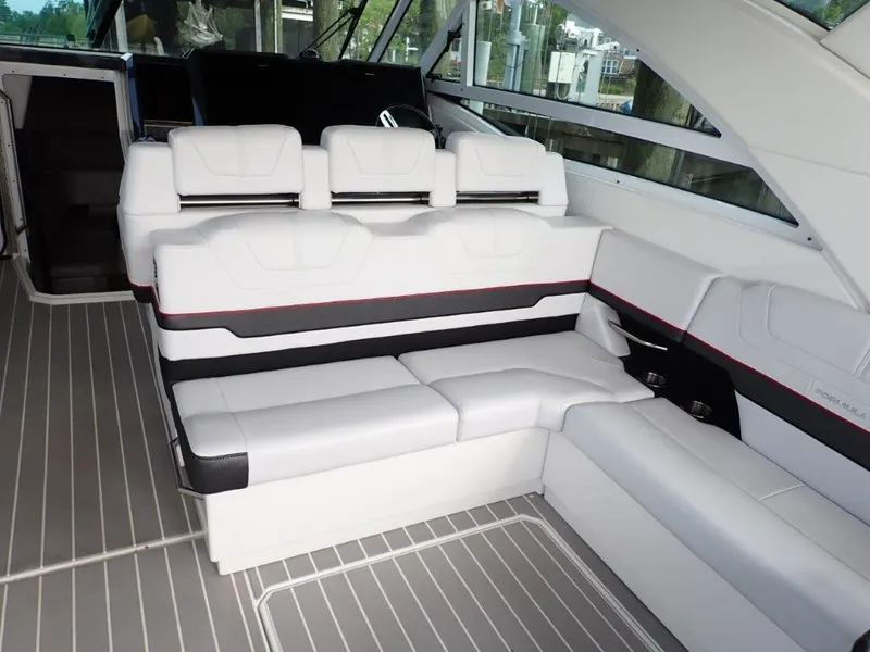 Slide: The Image of Luxurious interior of 2020 Formula 430 Super Sport Crossover with white seating and sleek design. - 21