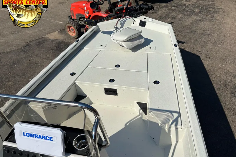 Slide: The Image of 2025 Ranger RB210 boat interior with Lowrance equipment, viewed from the helm. - 4