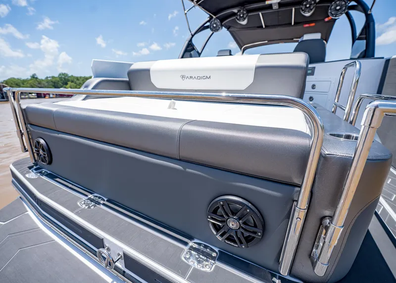 Slide: The Image of 2025 Paradigm Damascus 266 Surf boat with sleek seating and modern design. - 17