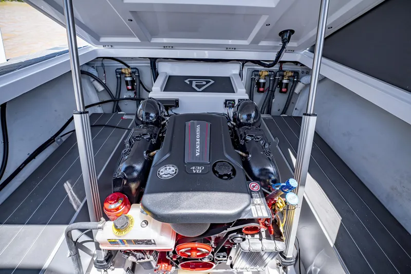 Slide: The Image of Engine compartment of 2025 Paradigm Damascus 266 Surf boat with Volvo Penta 430 V8 engine. - 19