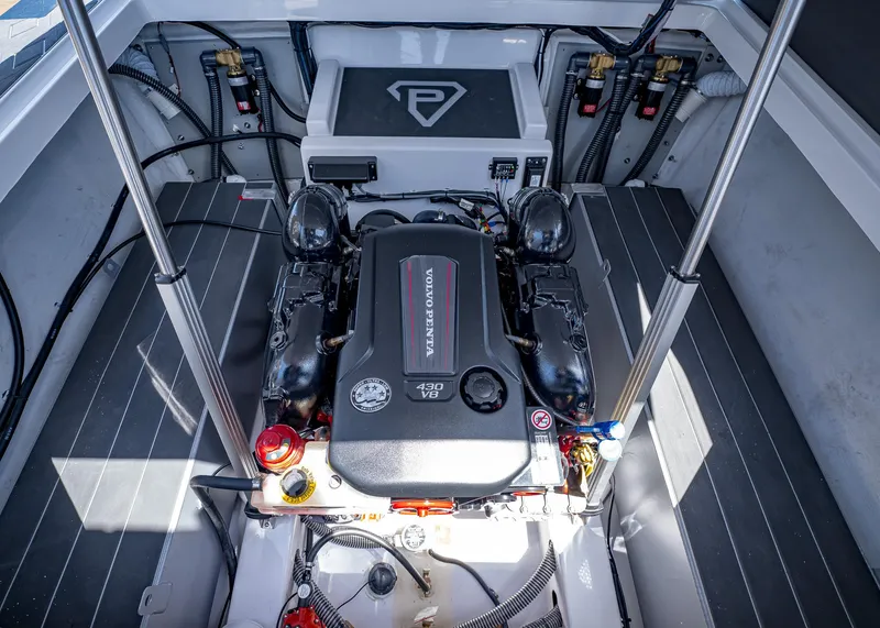 Slide: The Image of Engine compartment of 2025 Paradigm Damascus 266 Surf with Volvo Penta 430 V8 engine. - 22