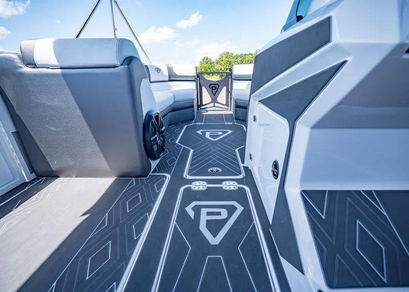 Slide: The Image of 2025 Paradigm Damascus 266 Surf boat interior with sleek seating and modern design. - 27