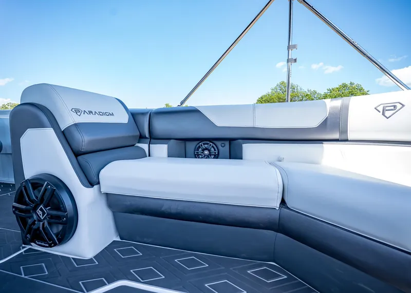 Slide: The Image of Luxurious seating on 2025 Paradigm Damascus 266 Surf boat, featuring sleek design and premium materials. - 40