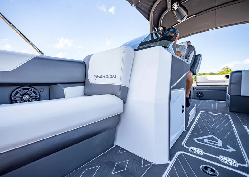 Slide: The Image of 2025 Paradigm Damascus 266 Surf boat interior with modern seating and sleek design. - 43