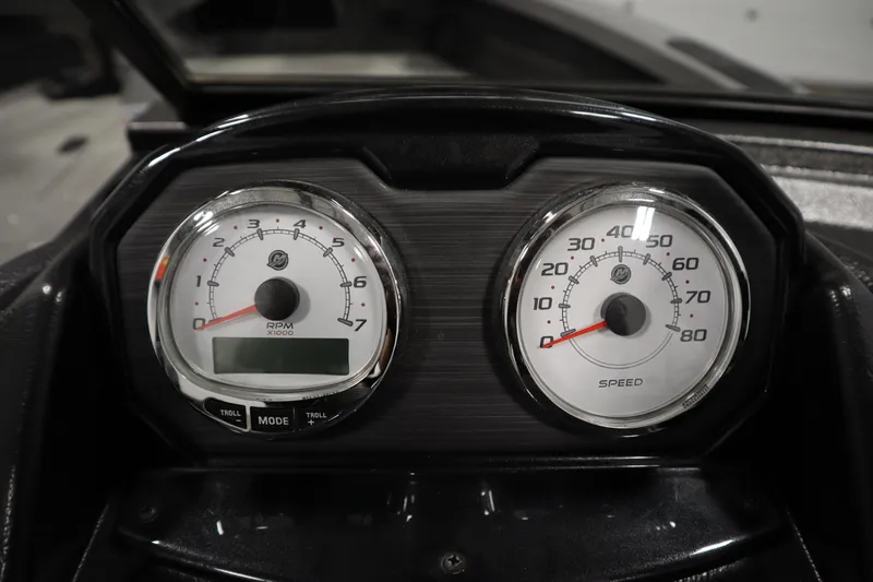 Slide: The Image of Dashboard of 2024 Crestliner 1950 Fish Hawk WT showing RPM and speed gauges. - 34