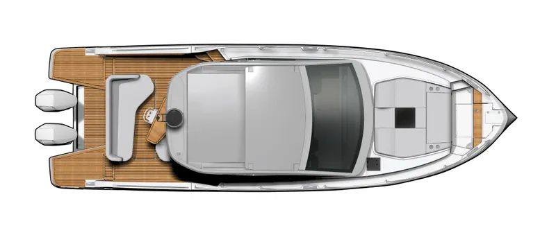 Slide: The Image of Top view of 2026 Beneteau Gran Turismo 40 yacht layout with twin engines. - 15