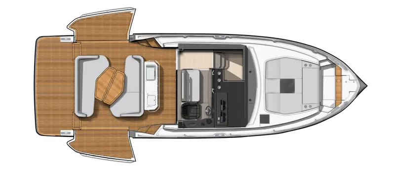 Slide: The Image of Top view of 2026 Beneteau Gran Turismo 40 yacht layout, featuring spacious deck and seating. - 16
