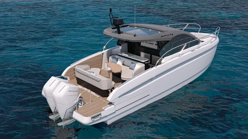 Slide: The Image of 2026 Beneteau Gran Turismo 40 yacht on clear blue water, showcasing sleek design and luxury features. - 3