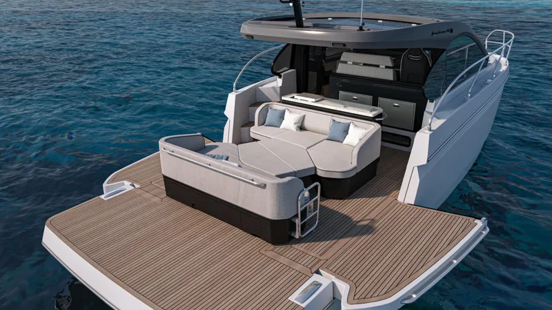Slide: The Image of 2026 Beneteau Gran Turismo 40 yacht with spacious deck and luxurious seating on water. - 7