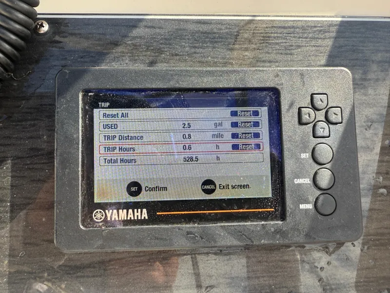Slide: The Image of Yamaha display showing trip data on a 2020 Grady-White Freedom 192 boat. - 29