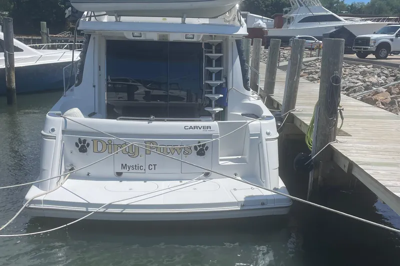 Slide: The Image of 2000 Carver 530 Voyager Pilothouse docked in Mystic, CT marina. - 3