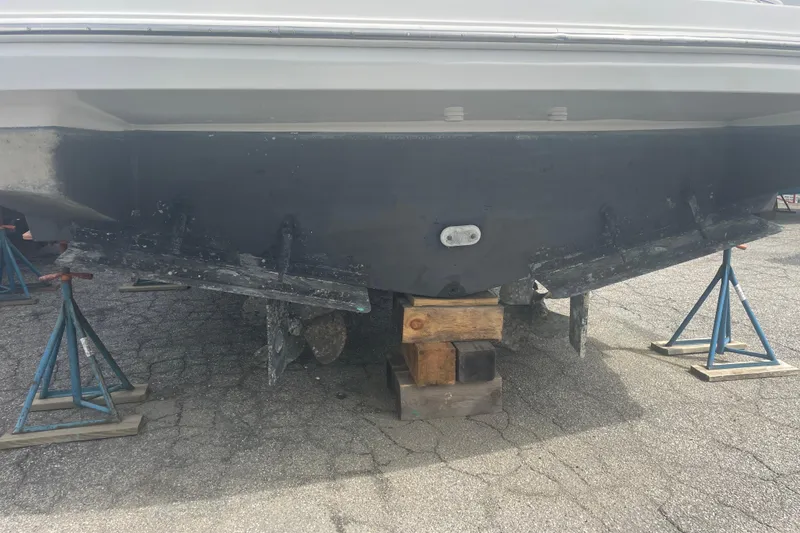 Slide: The Image of Rear view of a 2000 Carver 530 Voyager Pilothouse on stands. - 35