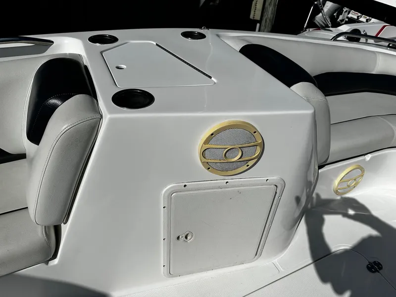 Slide: The Image of 2014 Godfrey Hurricane 188SDS Sport boat interior with seating and speaker detail. - 11