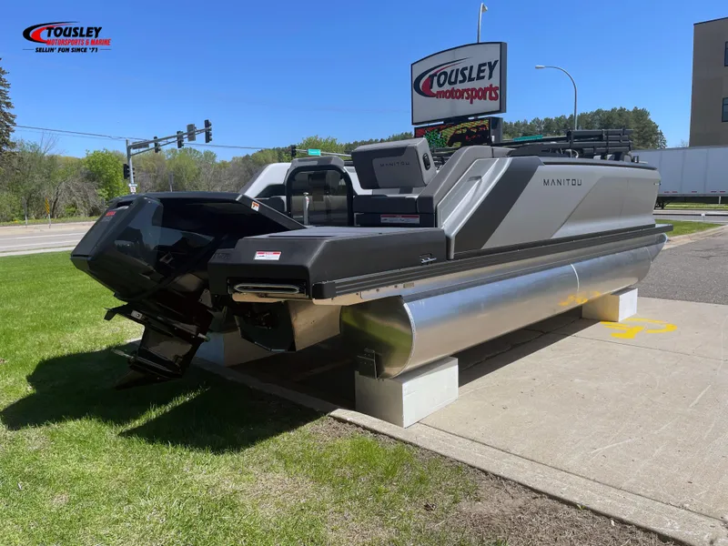 Slide: The Image of 2025 Manitou Cruise 20 MAX Bench Twin Tube pontoon displayed at Tousley Motorsports. - 2