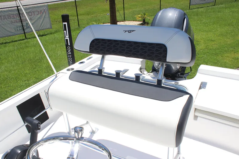 Slide: The Image of 2026 Tidewater 1910 Bay Max boat interior with sleek seating and modern design. - 10