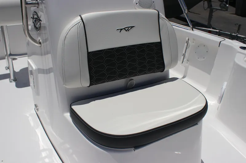 Slide: The Image of 2026 Tidewater 1910 Bay Max boat seat with black and white upholstery. - 14