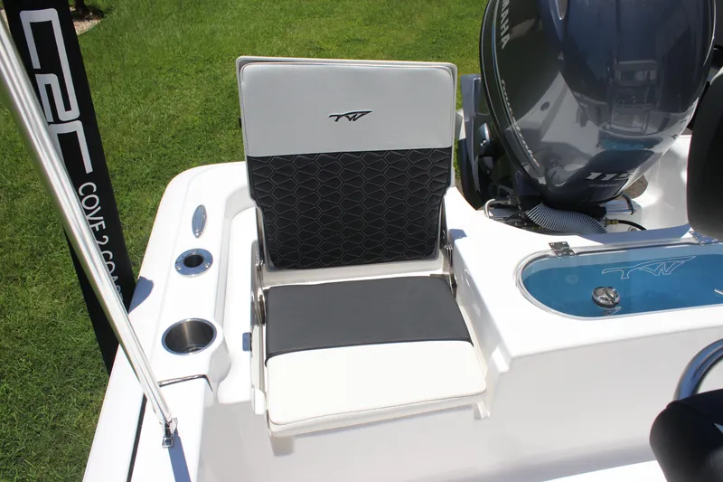 Slide: The Image of 2026 Tidewater 1910 Bay Max boat seat and motor detail, featuring sleek design and functionality. - 17