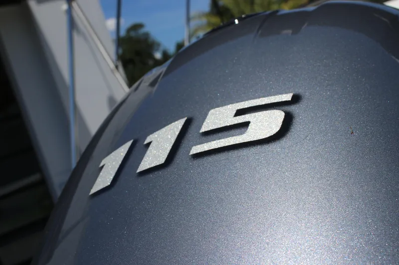 Slide: The Image of Close-up of 115 horsepower engine on 2026 Tidewater 1910 Bay Max boat. - 27